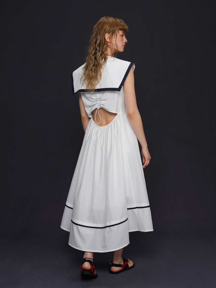 Academy Sailor French Midi Dress - Retro Navy Style Slimming Summer Shirt Dress