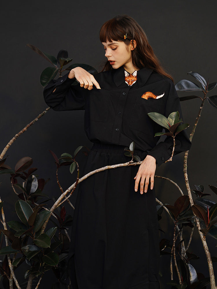 Unisex "Artisanal Fun" Embroidered Shirt - Retro Cotton Couple's Blouse