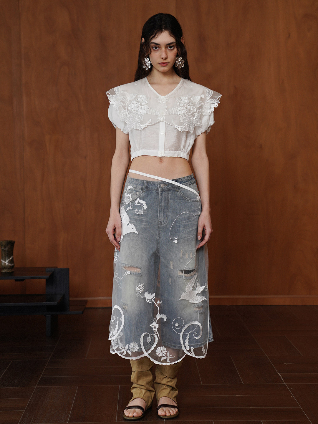 French Vintage Intricate Embroidered Lace Shirt