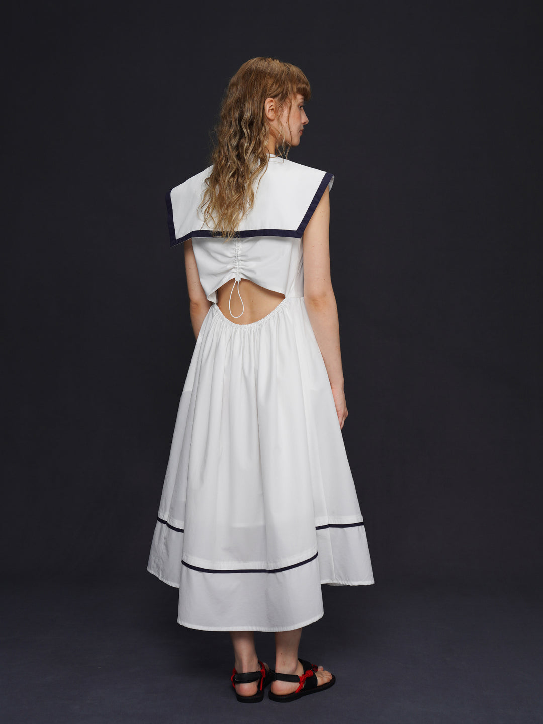 Academy Sailor French Midi Dress - Retro Navy Style Slimming Summer Shirt Dress