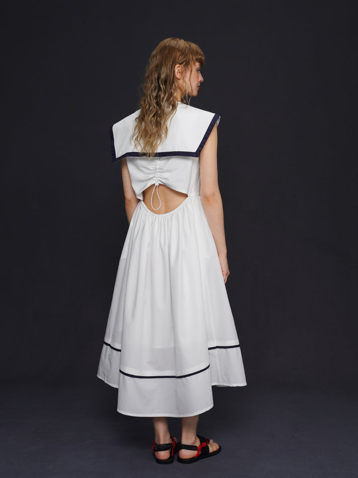 Academy Sailor French Midi Dress - Retro Navy Style Slimming Summer Shirt Dress