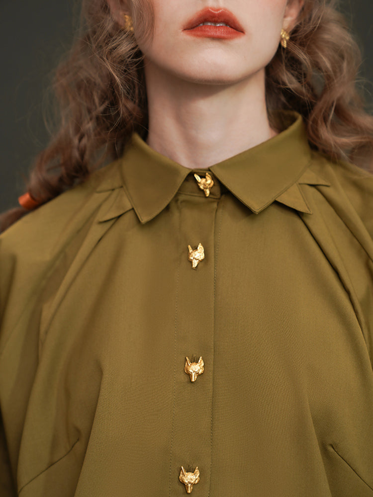 Fox Spirit  Lantern Sleeve Shirt - Heavy Embroidered Vintage White Blouse