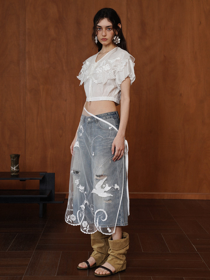 French Vintage Intricate Embroidered Lace Shirt