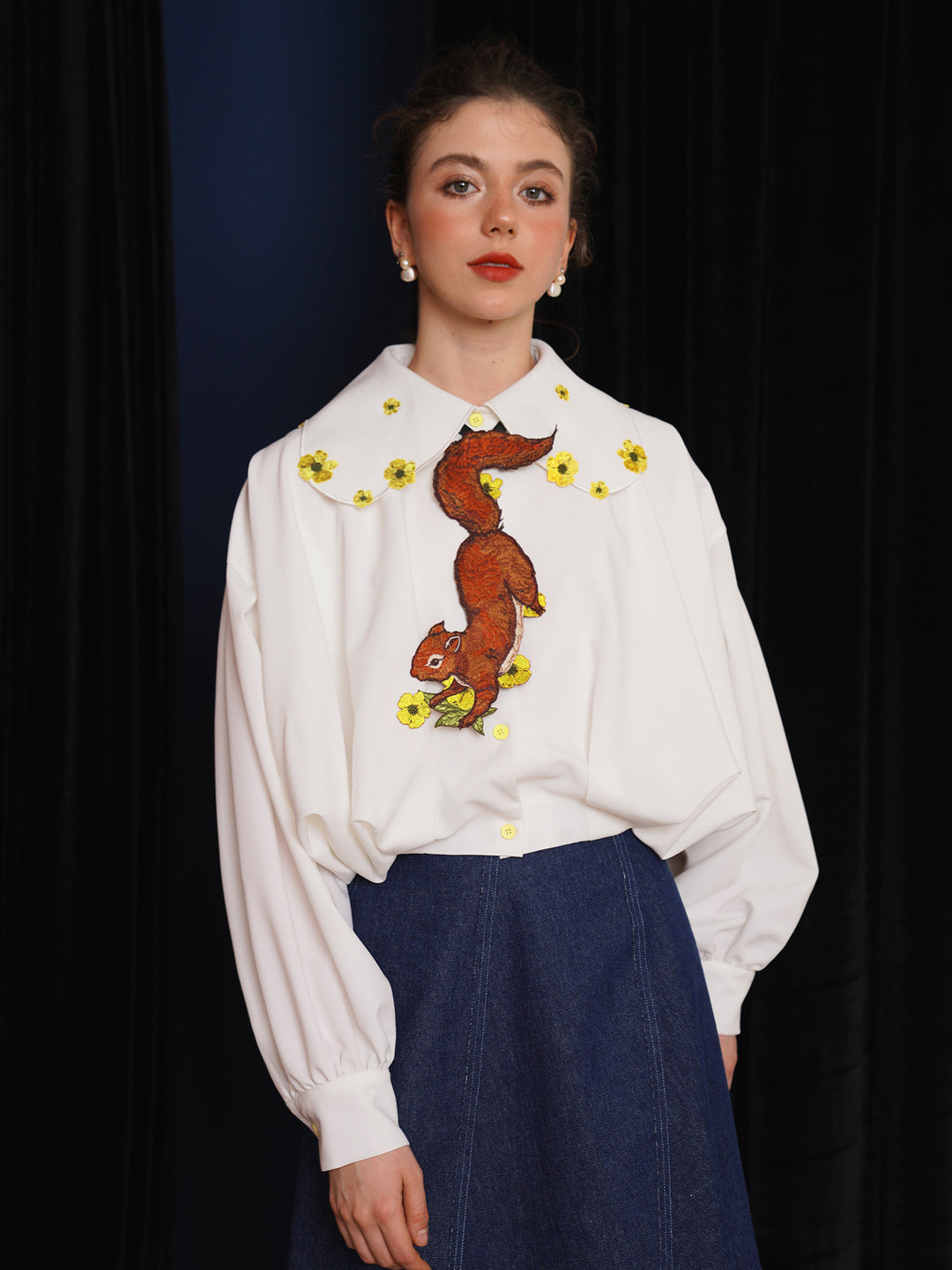 Forest Fairy Squirrel & Flower Embroidered Tie - Retro Knot-Free Niche Gift