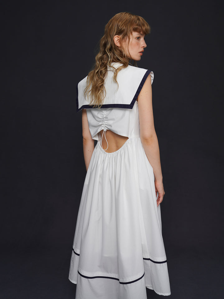 Academy Sailor French Midi Dress - Retro Navy Style Slimming Summer Shirt Dress