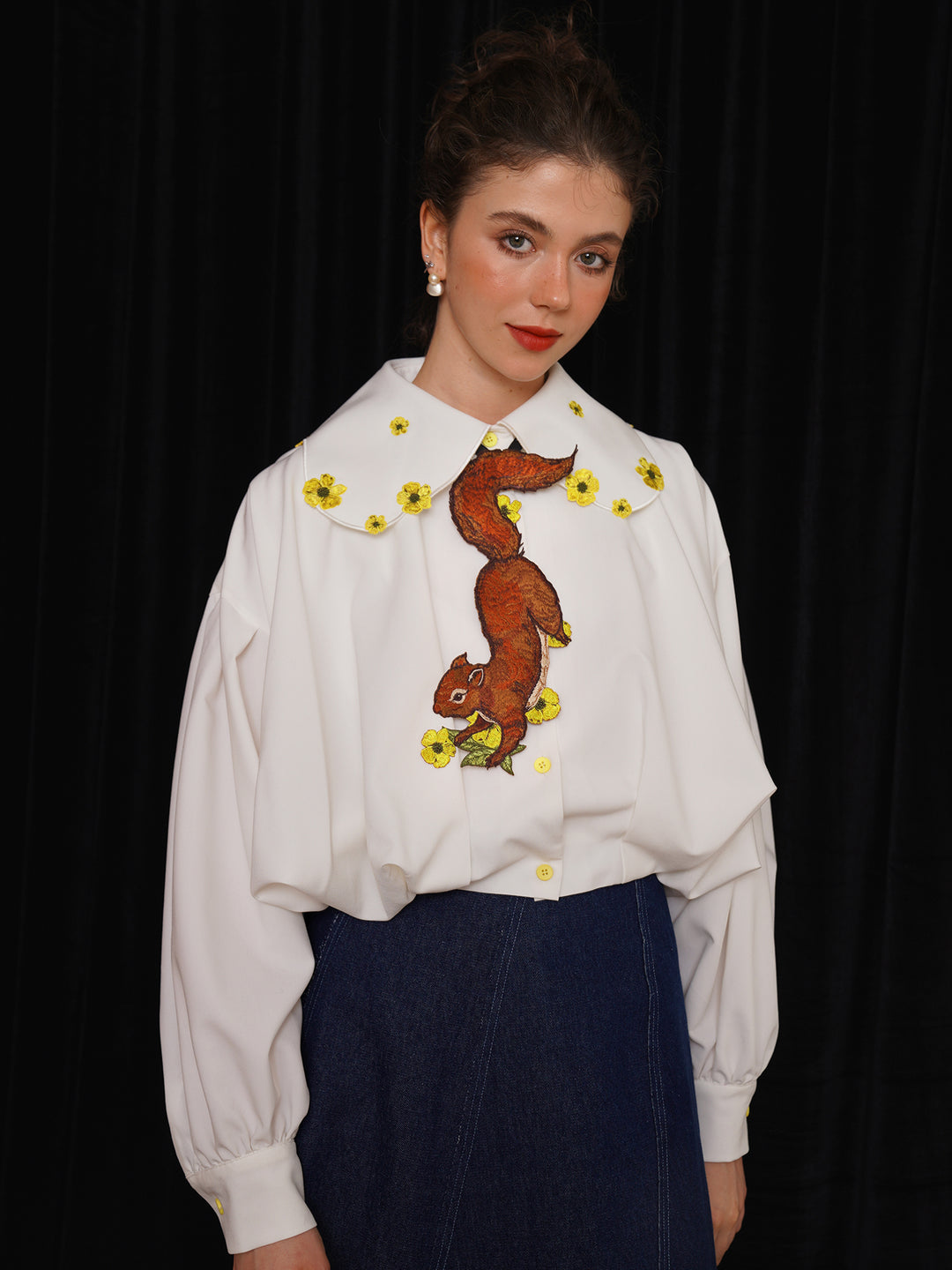 Forest Fairy Squirrel & Flower Embroidered Tie - Retro Knot-Free Niche Gift