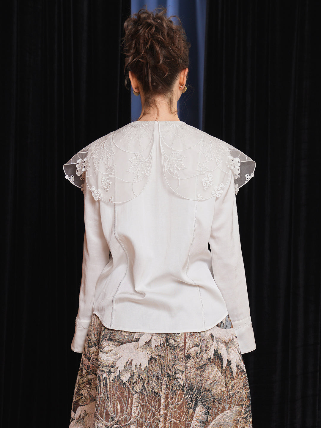 Vine Romance Lace Embroidered Blouse - French Retro Big Collar Sweet White Top