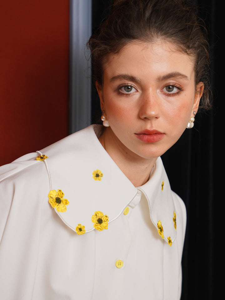 Forest Whisper Embroidered Jacket - Retro Squirrel & Flower Off-Shoulder Niche Top