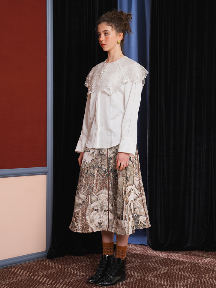 Vine Romance Lace Embroidered Blouse - French Retro Big Collar Sweet White Top
