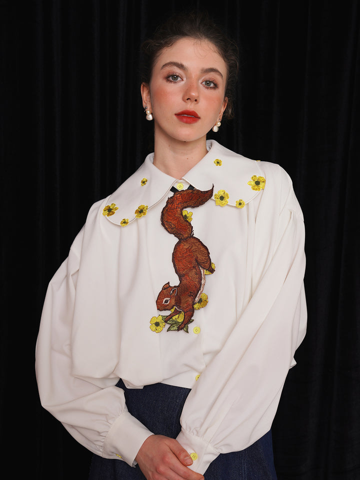 Forest Fairy Squirrel & Flower Embroidered Tie - Retro Knot-Free Niche Gift