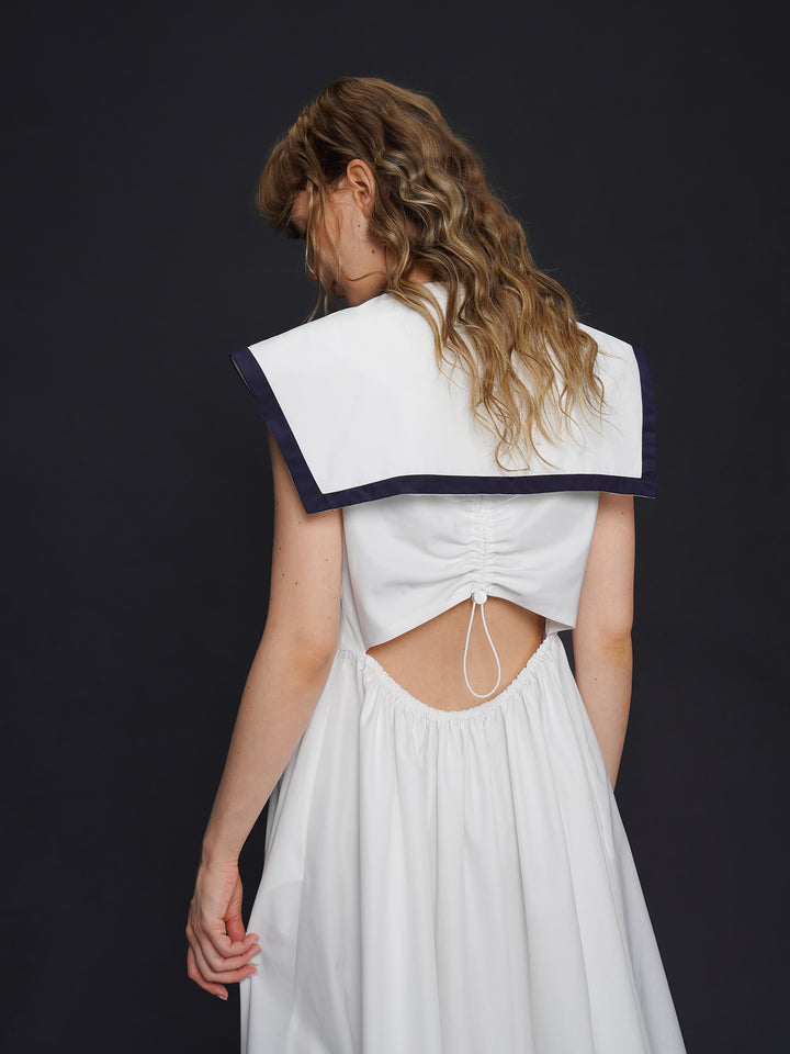 Academy Sailor French Midi Dress - Retro Navy Style Slimming Summer Shirt Dress