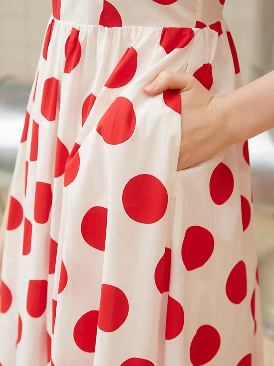 Retro Muse Polka Dot Dress - Original Summer Vacation Printed Maxi