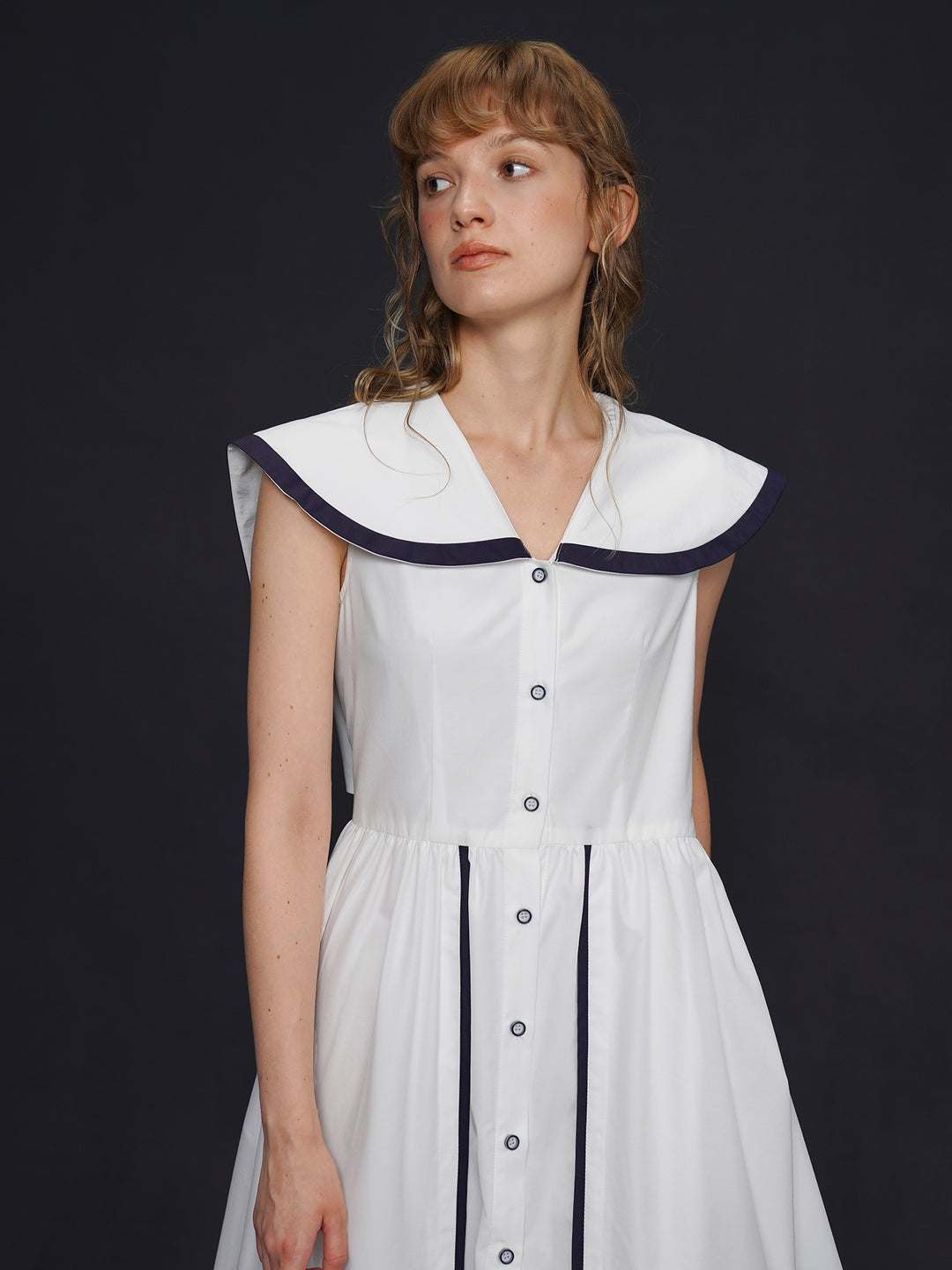 Academy Sailor French Midi Dress - Retro Navy Style Slimming Summer Shirt Dress