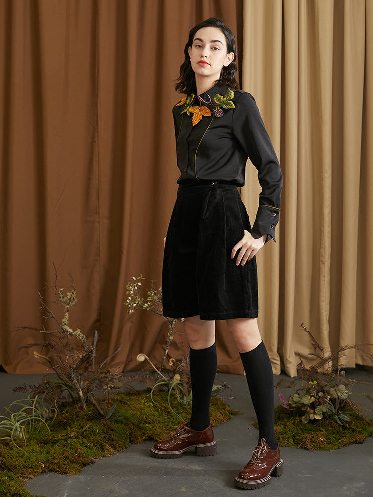 Leaf French Shirt - Original Embroidered Collar Retro Batwing Sleeve Top