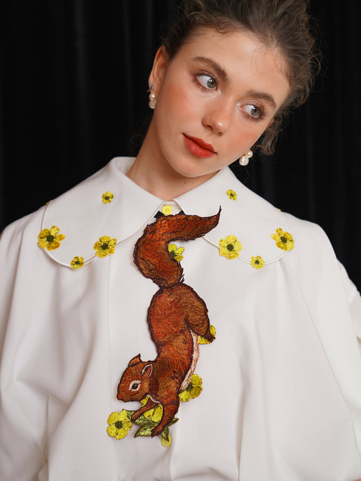 Forest Fairy Squirrel & Flower Embroidered Tie - Retro Knot-Free Niche Gift