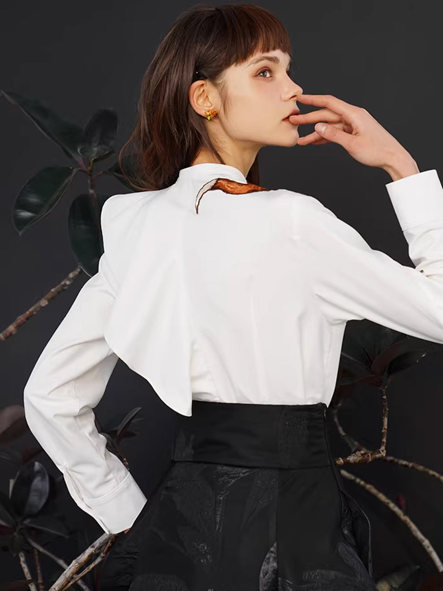 Fox Story  Heavy Embroidered Shirt - Retro Ruffle Wave Blouse for Women
