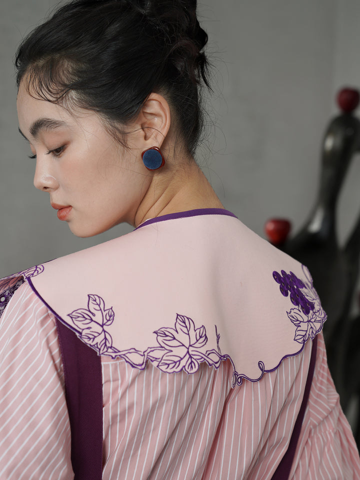 French Artistic Grape Vine Embroidered Detachable Collar | Vintage Capelet Accessory