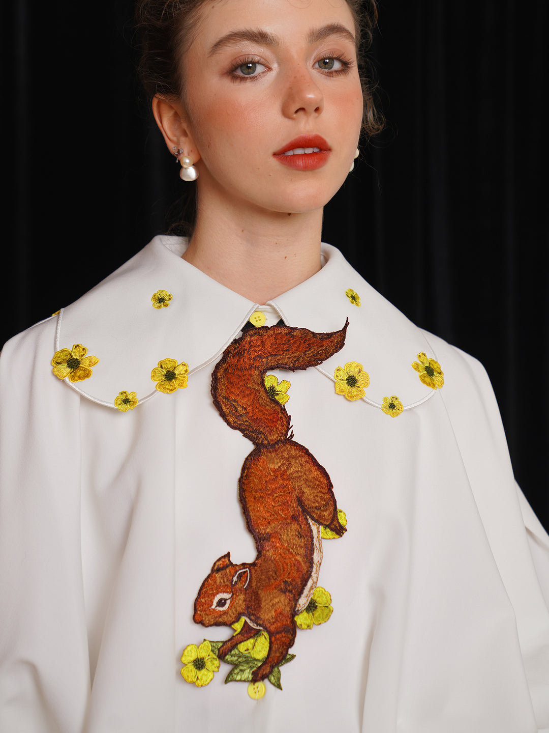 Forest Fairy Squirrel & Flower Embroidered Tie - Retro Knot-Free Niche Gift