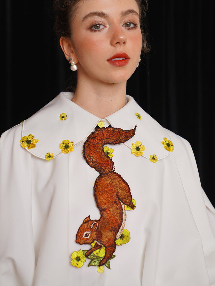 Forest Fairy Squirrel & Flower Embroidered Tie - Retro Knot-Free Niche Gift