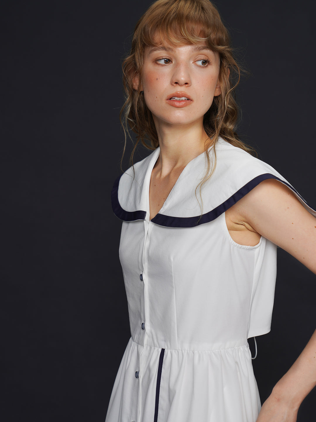 Academy Sailor French Midi Dress - Retro Navy Style Slimming Summer Shirt Dress