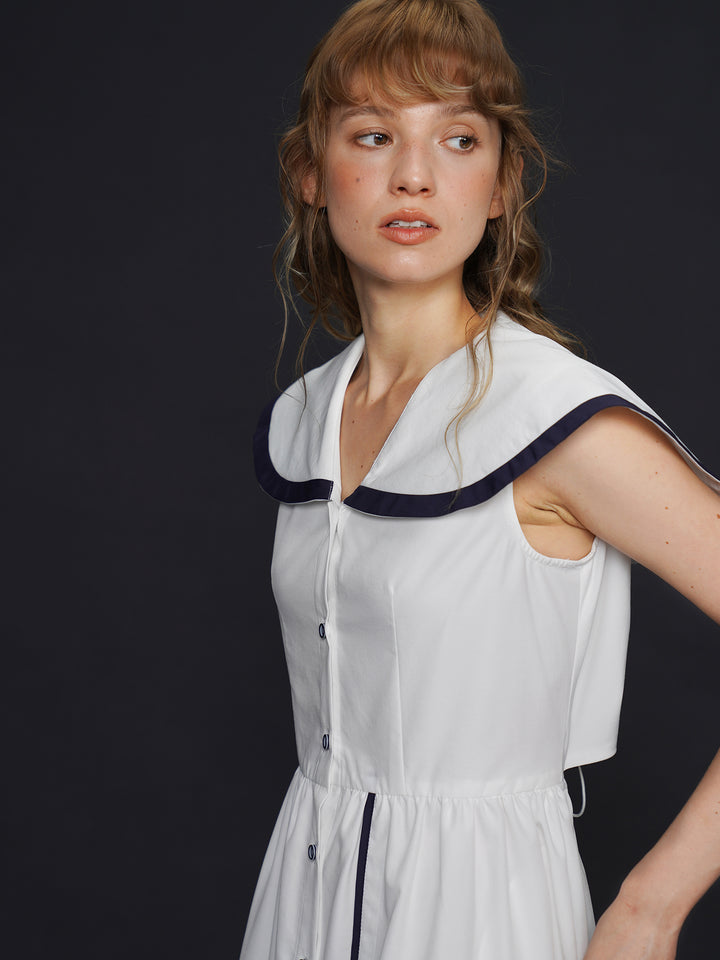 Academy Sailor French Midi Dress - Retro Navy Style Slimming Summer Shirt Dress