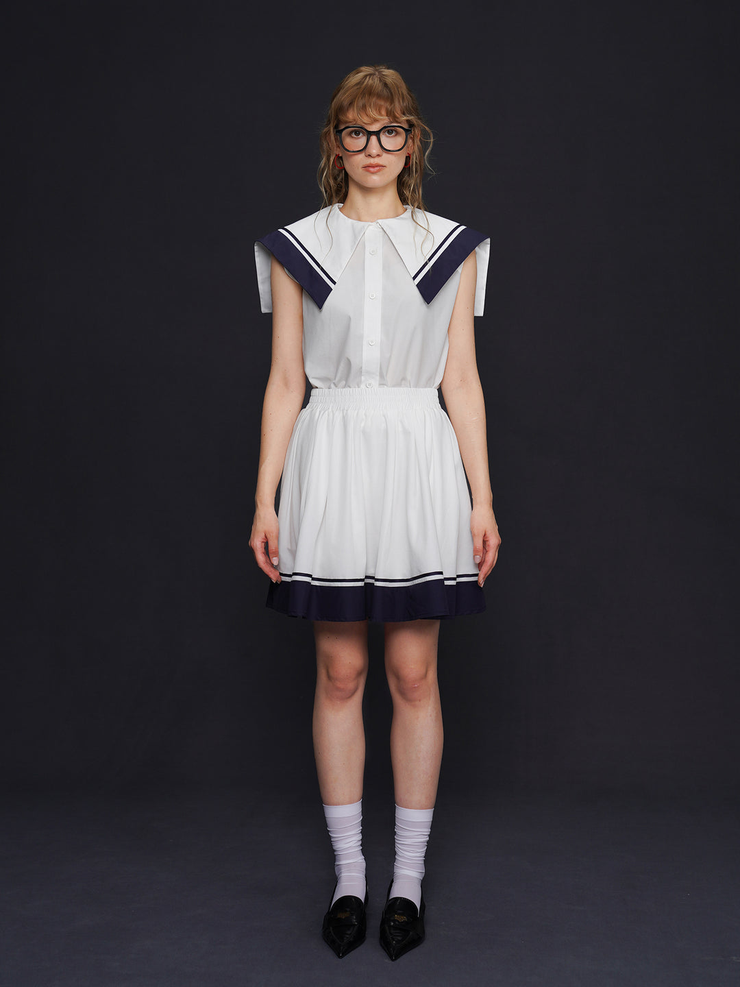 Sailor Chic Naval Style Sleeveless Set - Retro Niche Design Summer Top & Vest