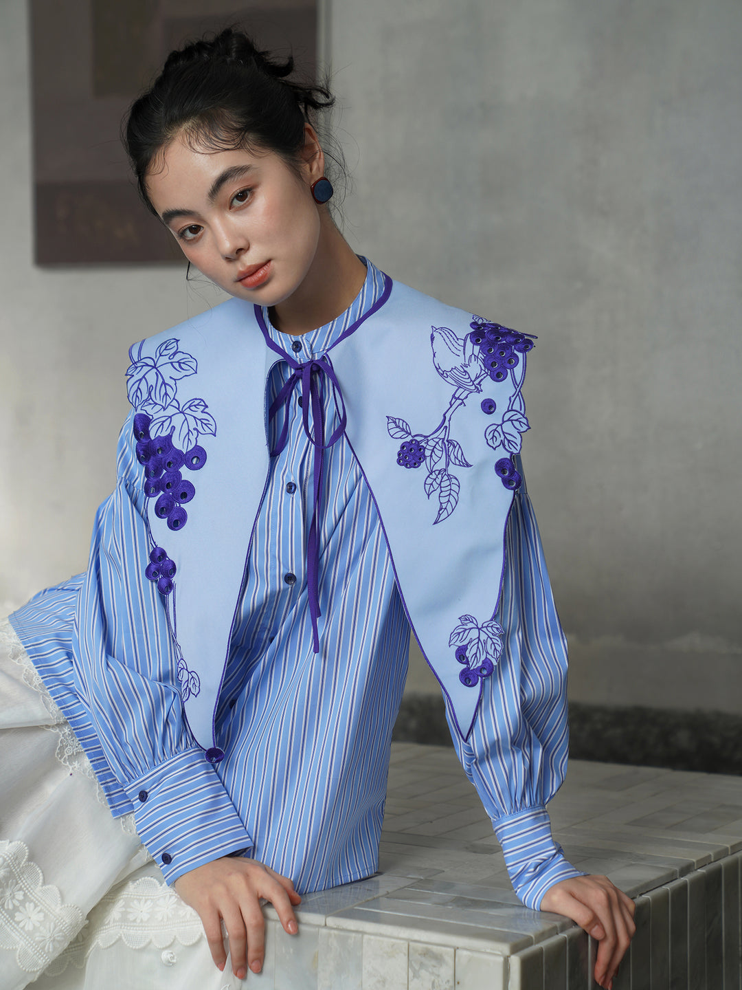 French Artistic Grape Vine Embroidered Detachable Collar | Vintage Capelet Accessory