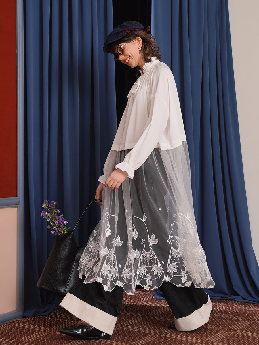 Original medieval style vine embroidery dress, retro lace patchwork yarn dress, design sense, women's clothing niche