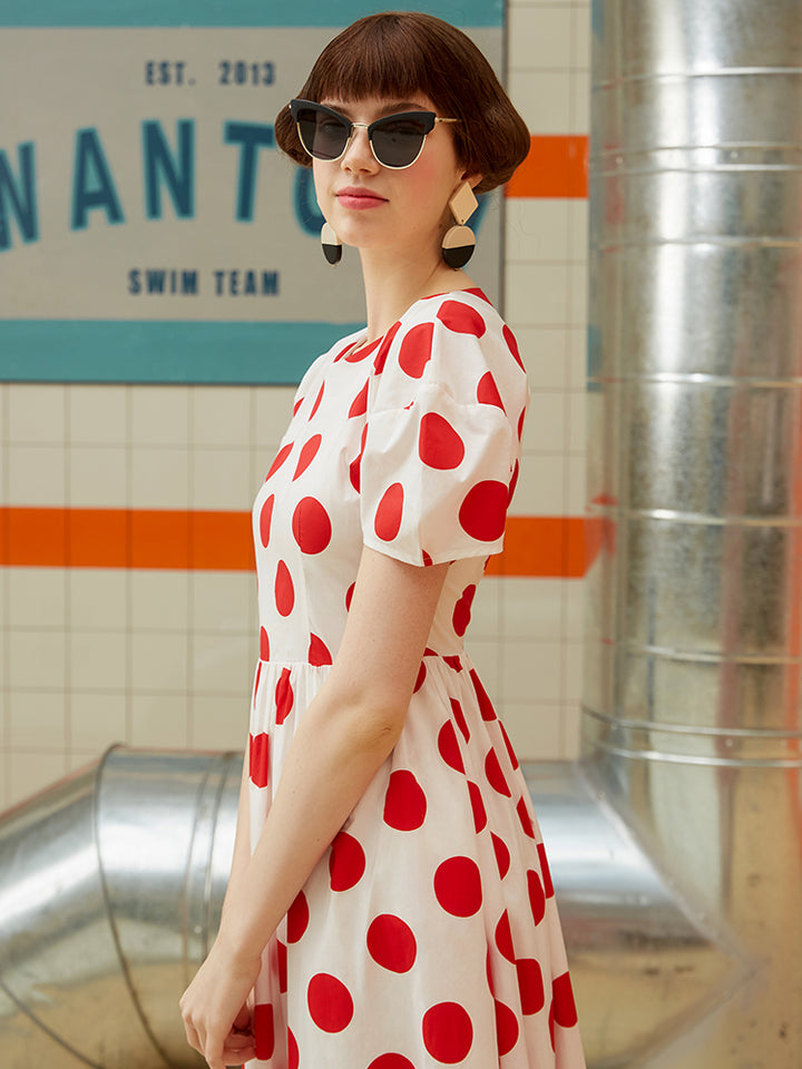 Retro Muse Polka Dot Dress - Original Summer Vacation Printed Maxi
