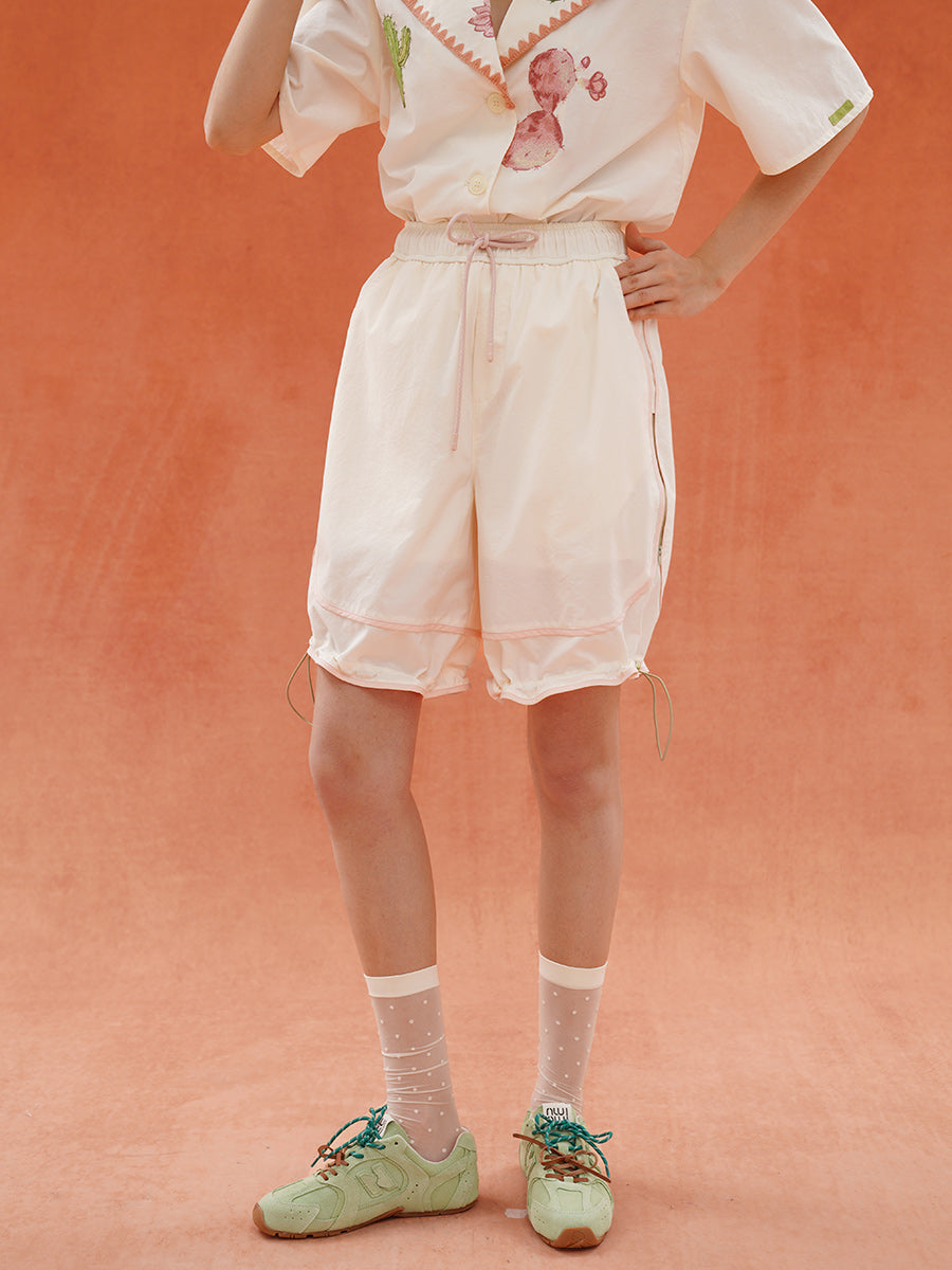 Original light retro sports style cream white shorts, summer quick drying breathable outdoor casual pants, versatile and wrinkle resistant