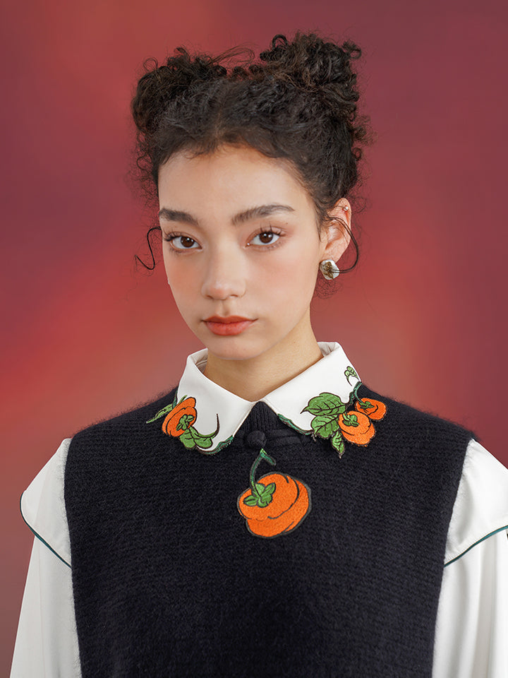 Persimmon Bliss  Cream Blouse - High-End New Chinese Retro Embroidered Top