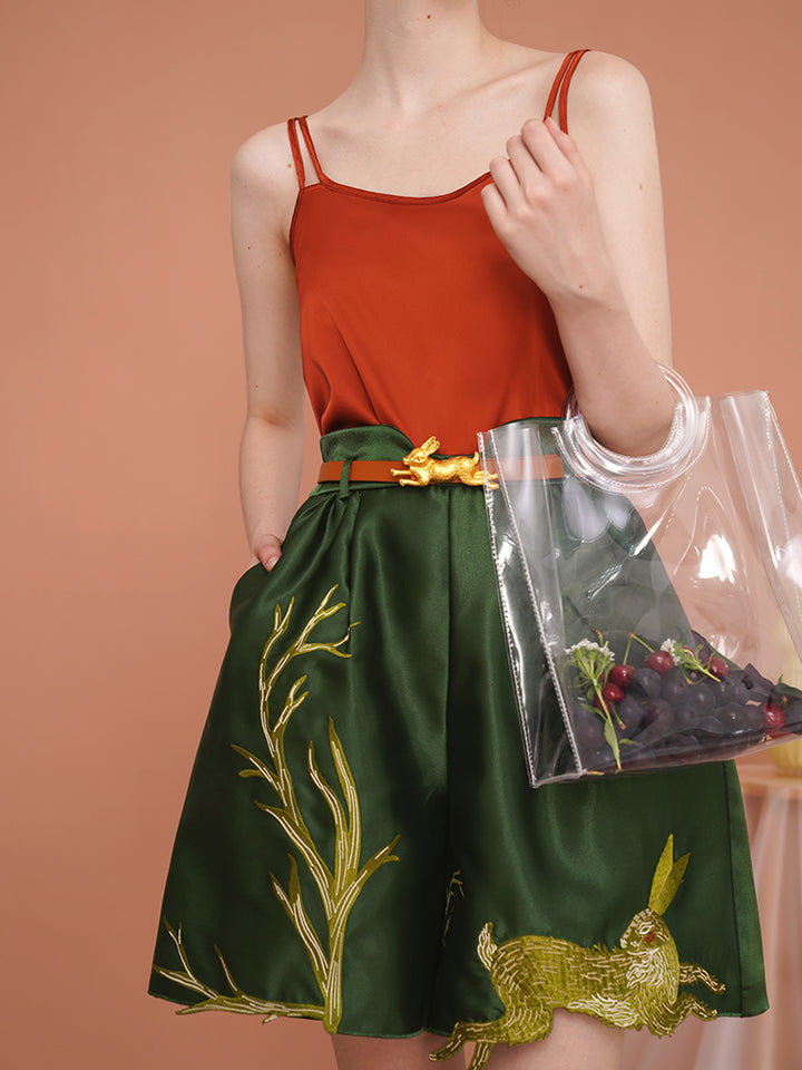 Whimsical Rabbit Tailored Bermuda Shorts - Slimming High-Waist Embroidered Casual Pants