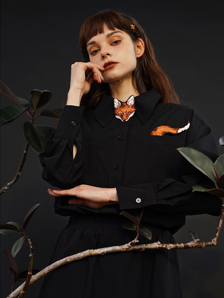 Unisex "Artisanal Fun" Embroidered Shirt - Retro Cotton Couple's Blouse