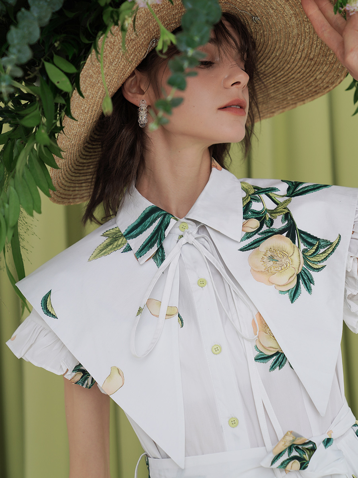 Original Early Spring French Romantic Plant Printed Tea Break Skirt for Palace Girls Retro Chic Dress for Women