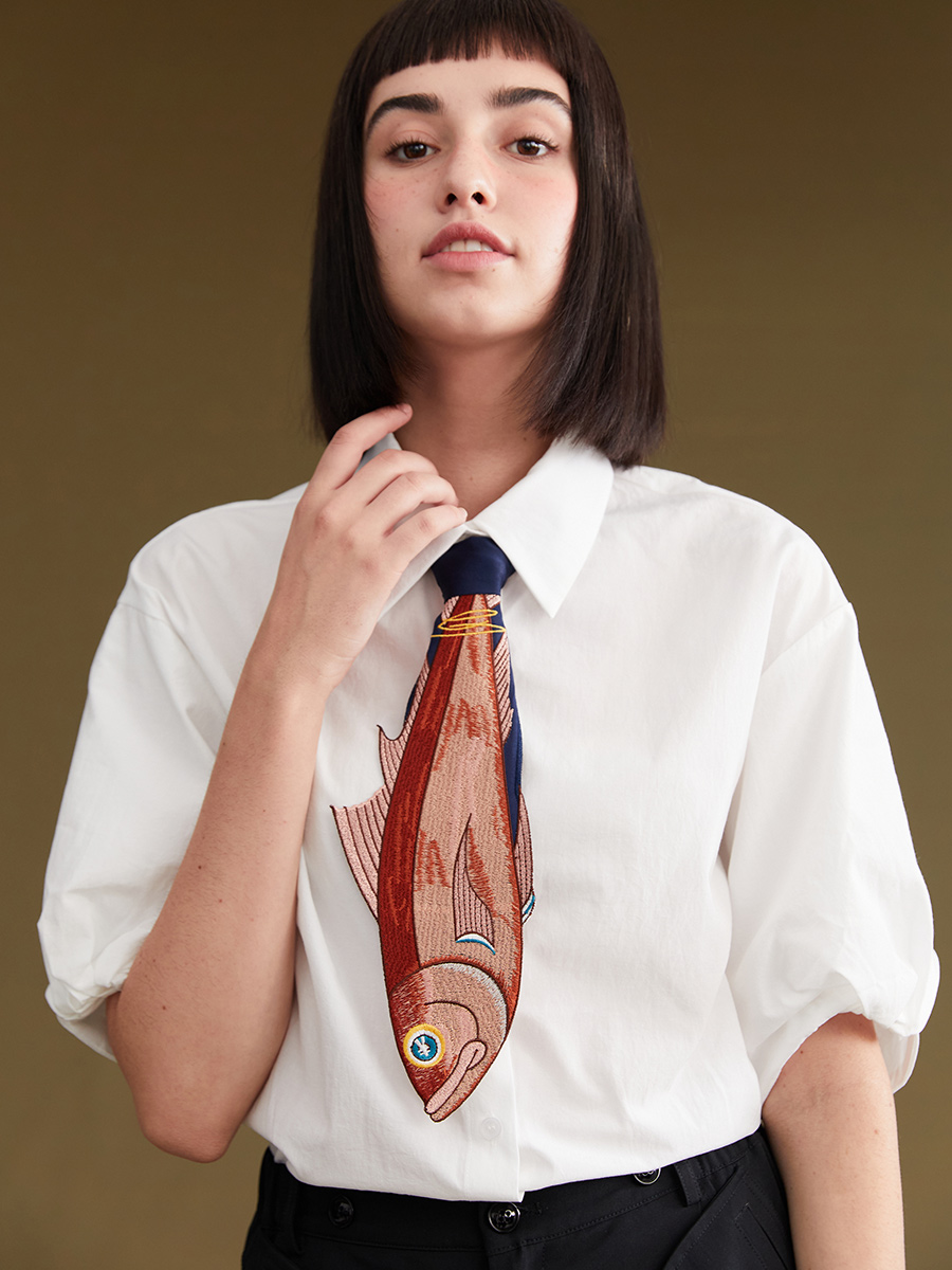 Original Design: Summer Design with Irregular and Fun Fishbone Embroidery Splicing Tie Accessories