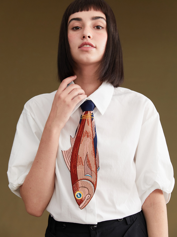 Original Design: Summer Design with Irregular and Fun Fishbone Embroidery Splicing Tie Accessories