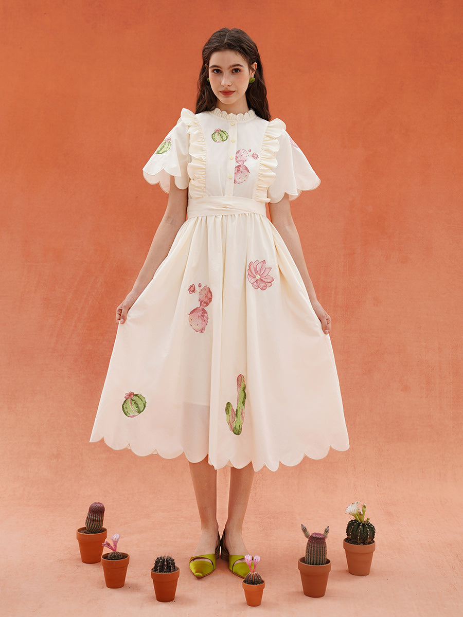 Original light French retro embroidered dress, summer sports bow long skirt, petal collar shirt