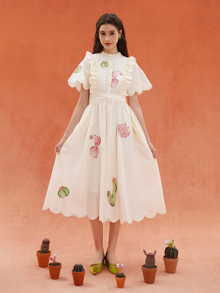 Original light French retro embroidered dress, summer sports bow long skirt, petal collar shirt