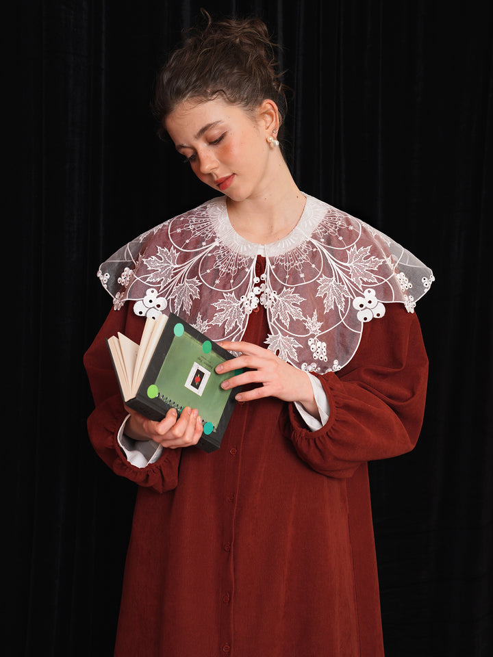 Vine Romance Lace Embroidered Blouse - French Retro Big Collar Sweet White Top