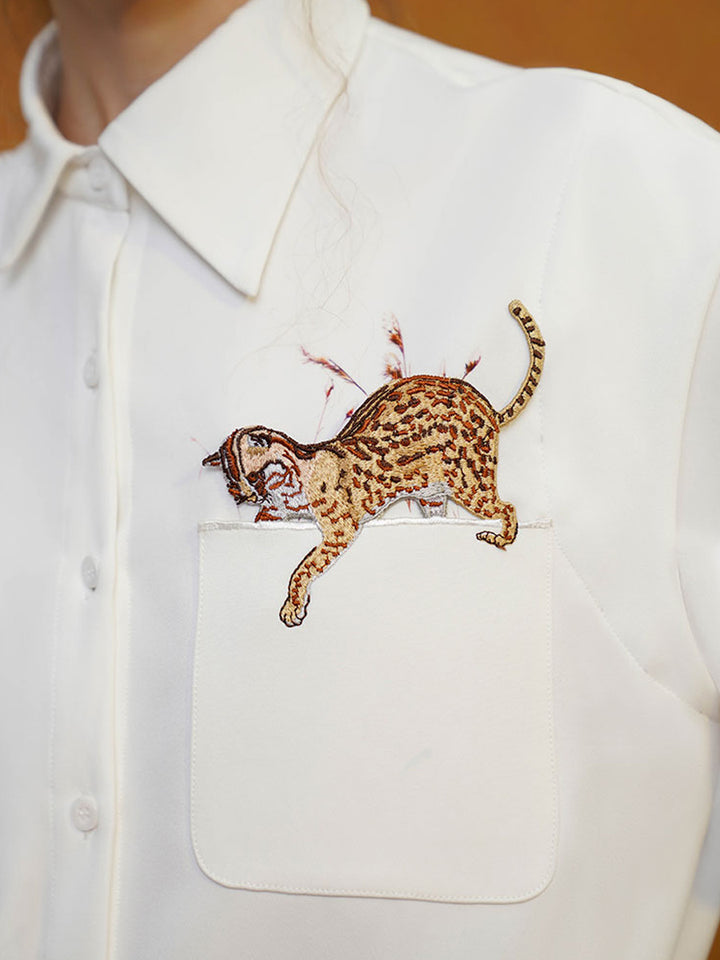 Original sleeved contrasting leopard shirt with artistic style retro spring top for women