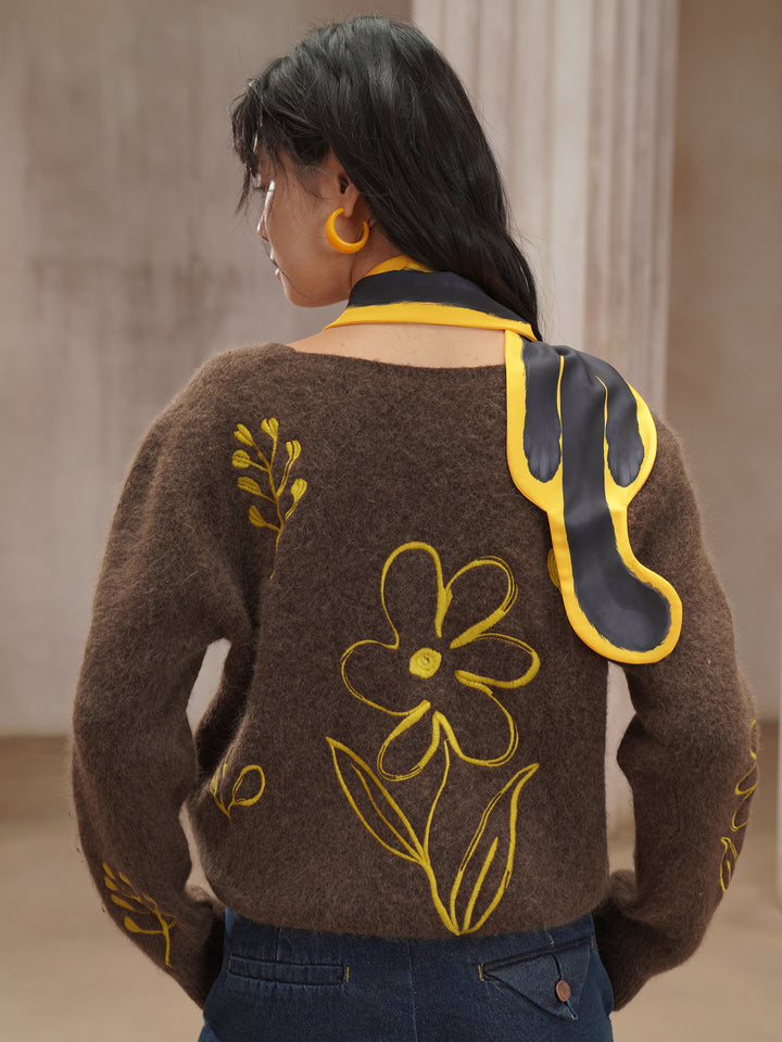 Flora Garden Lazy Sweater - Original Retro Plant-Embroidered Soft Knit Top