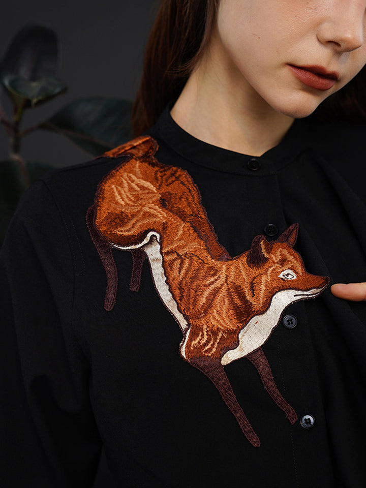 Fox Story  Heavy Embroidered Shirt - Retro Ruffle Wave Blouse for Women