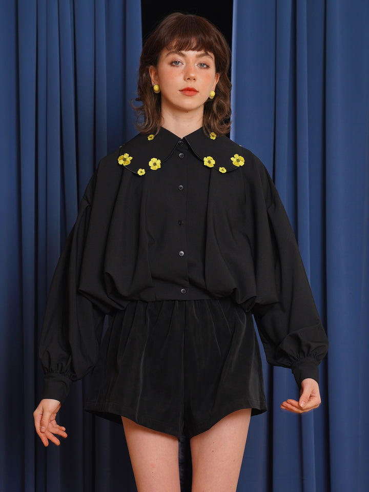 Forest Whisper Embroidered Jacket - Retro Squirrel & Flower Off-Shoulder Niche Top