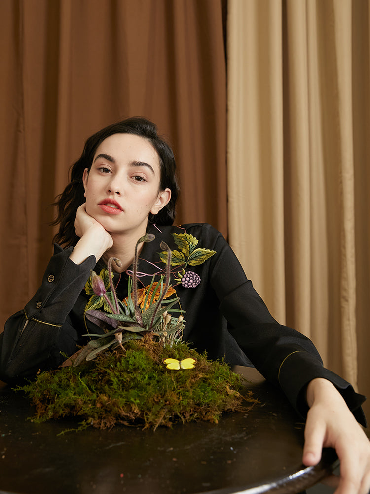 Leaf French Shirt - Original Embroidered Collar Retro Batwing Sleeve Top