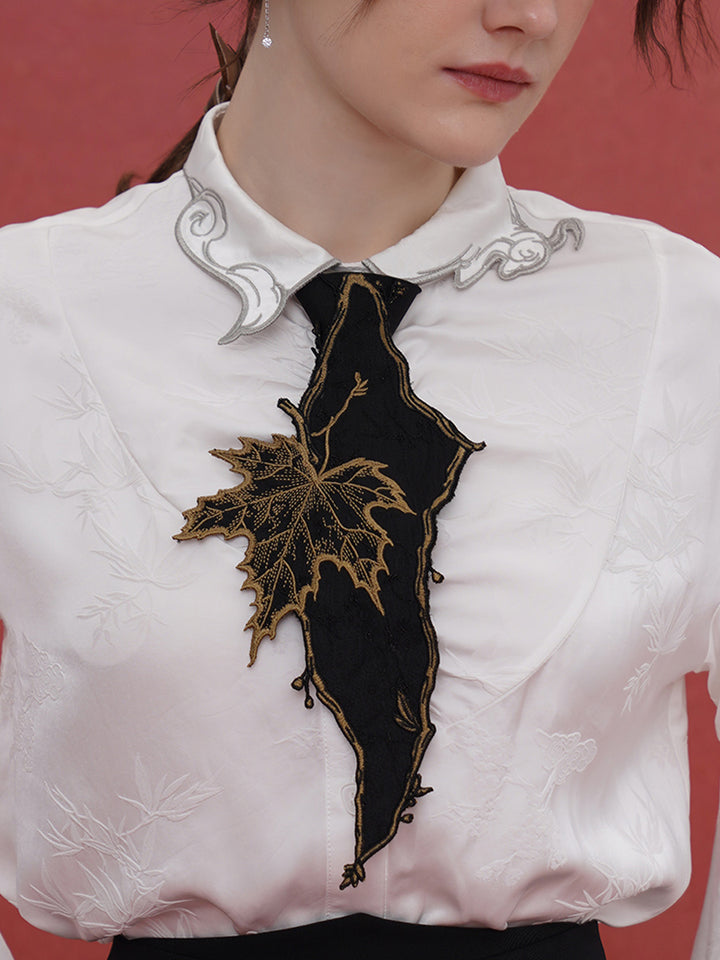 Original retro Chinese style embroidered shirt, tie, women's decoration, casual and super beautiful autumn maple leaves, niche