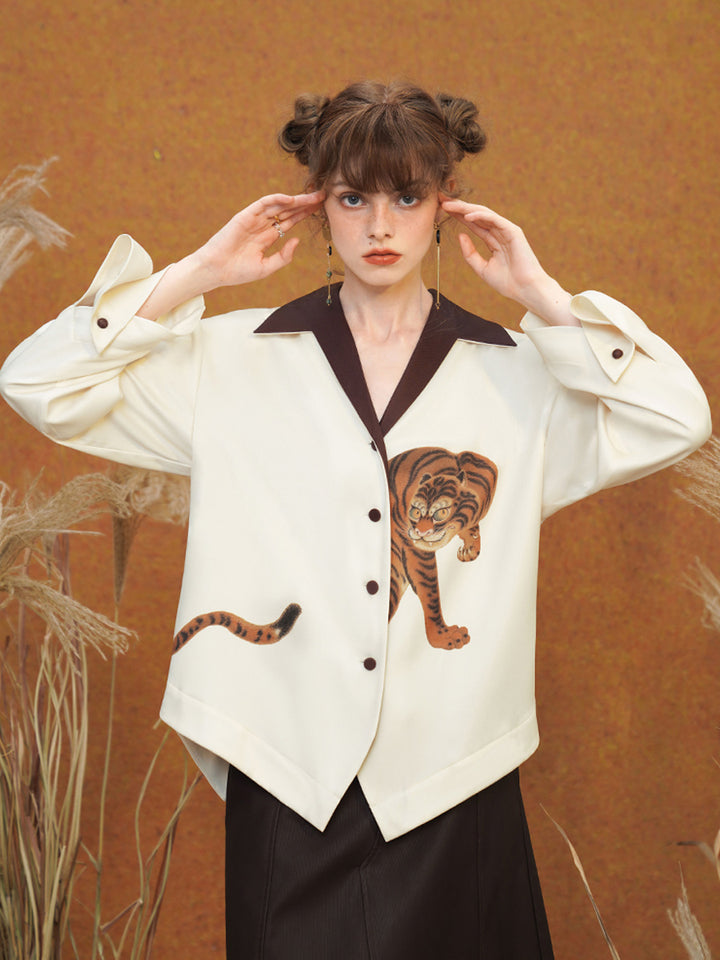 Original new design printed shirt niche casual long sleeved Japanese retro commuting shirt women's top