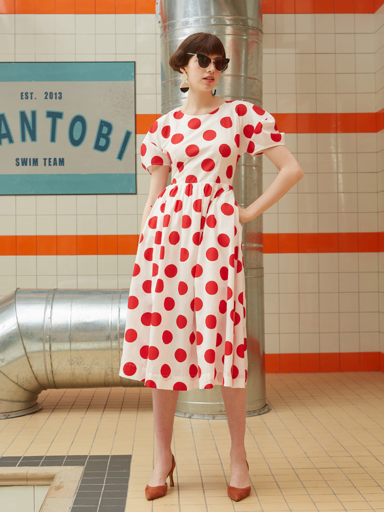 Summer new design retro polka dot dress vacation style printed dress women's long dress