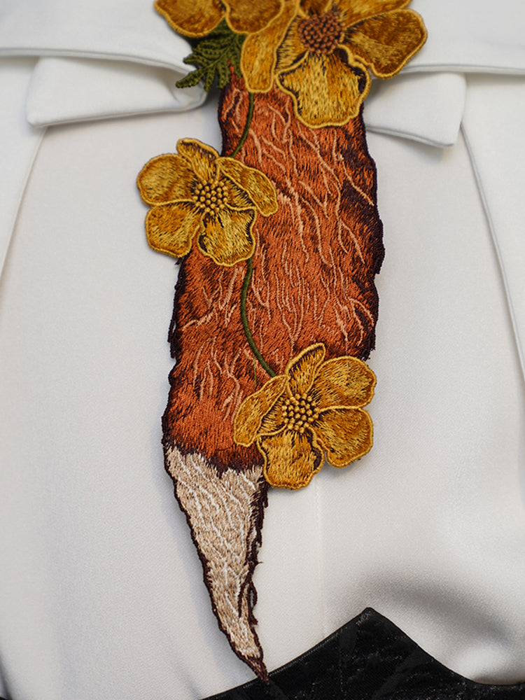 "Fox Tail" Embroidered Necktie - Vintage Flower Knot-Free Tie