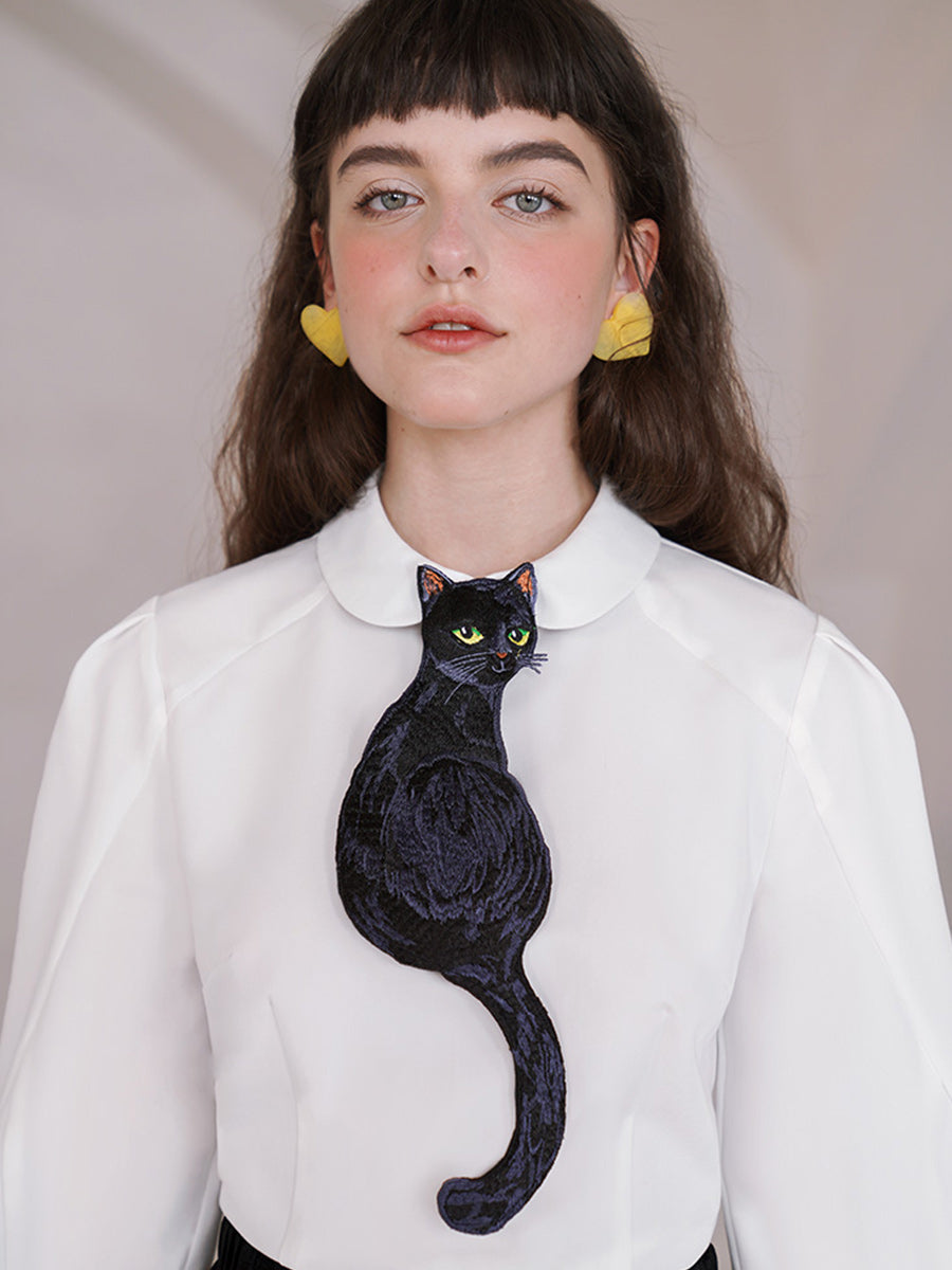 Camoooni Original design tie Black Cat series French retro niche design sense Tie women have personality
