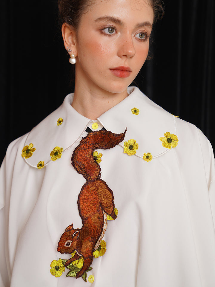 Forest Fairy Squirrel & Flower Embroidered Tie - Retro Knot-Free Niche Gift